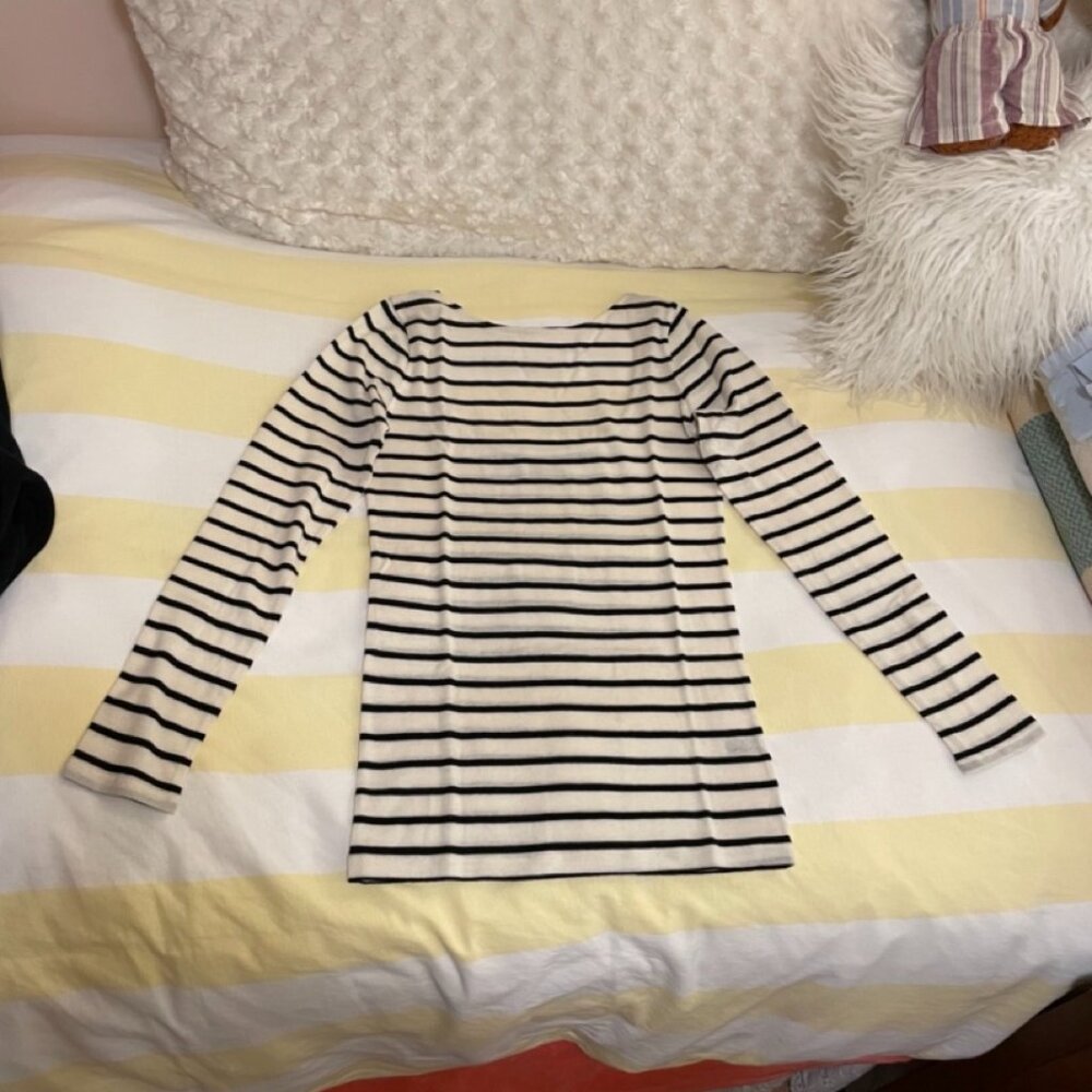 Club Monaco Mariniere black/white striped wool-cashmere blend "Hepburn" shirt